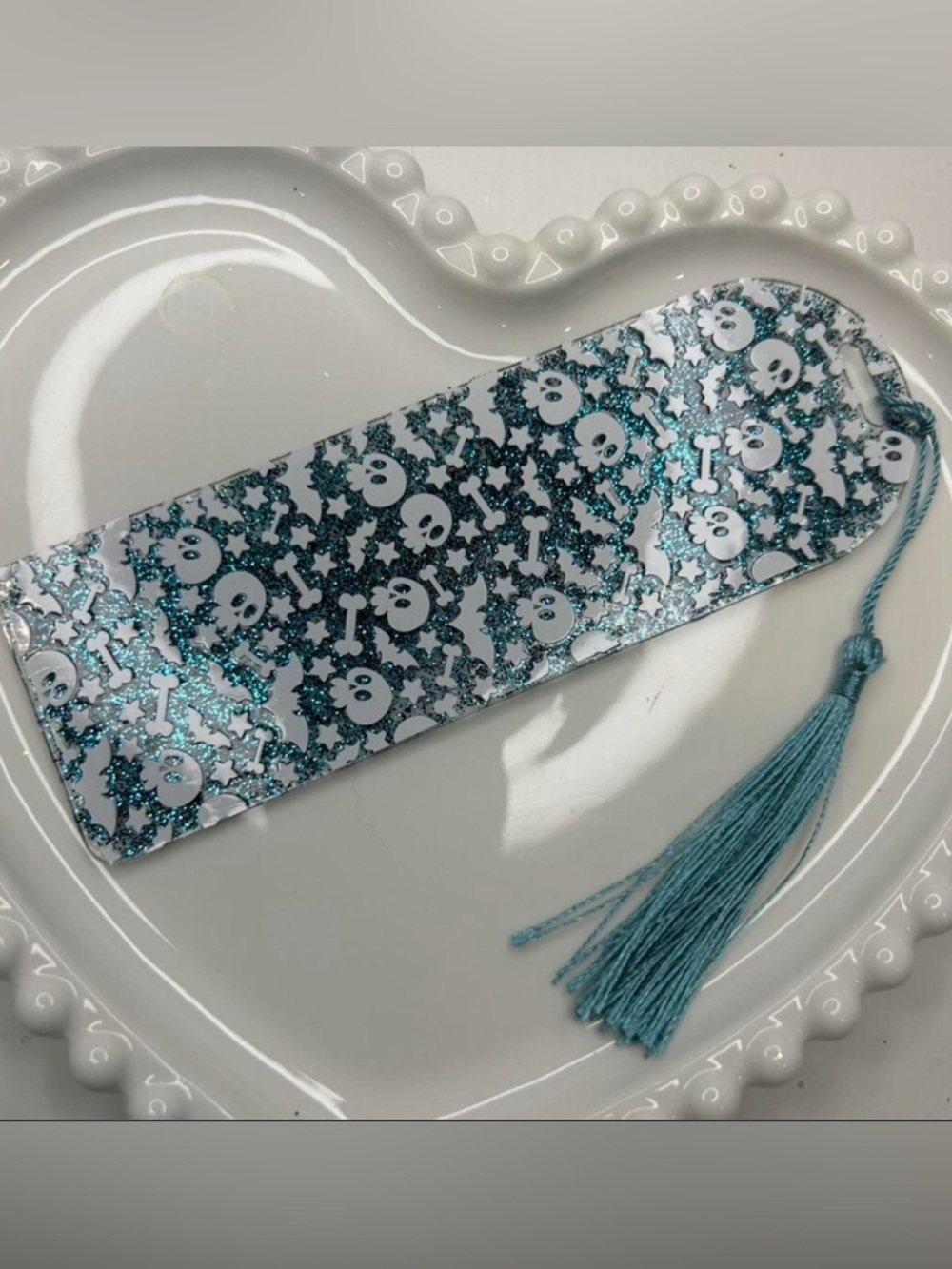 Glitter Skull & Crossbones Bookmark with Blue Tassel